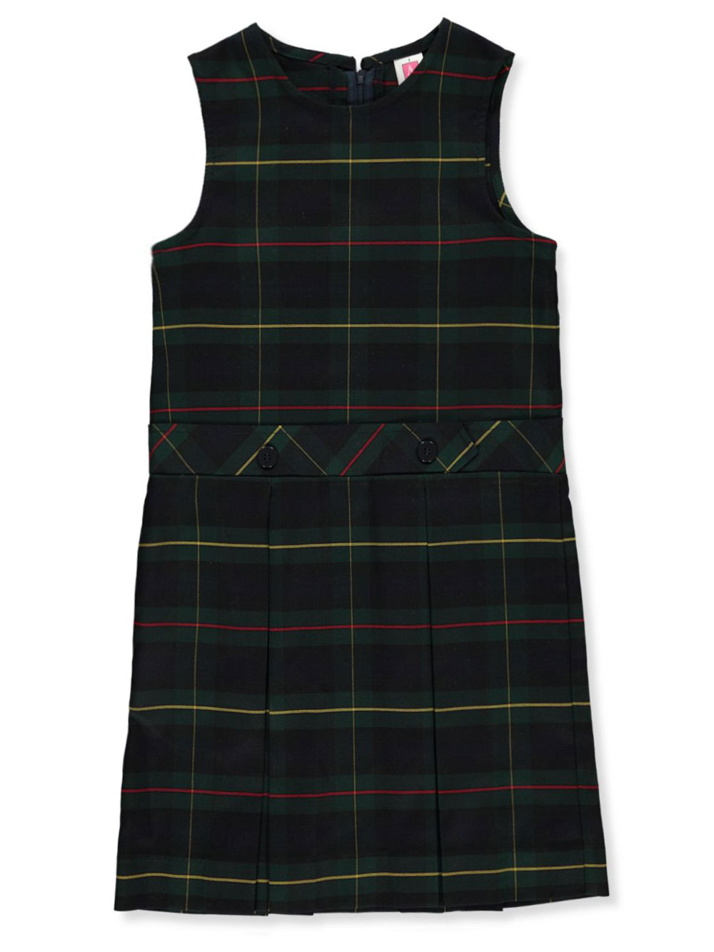 A+ Girls' Bib Front Jumper School Uniform Color: green/gold *plaid #83* Size: 10 - Picture 2 of 2