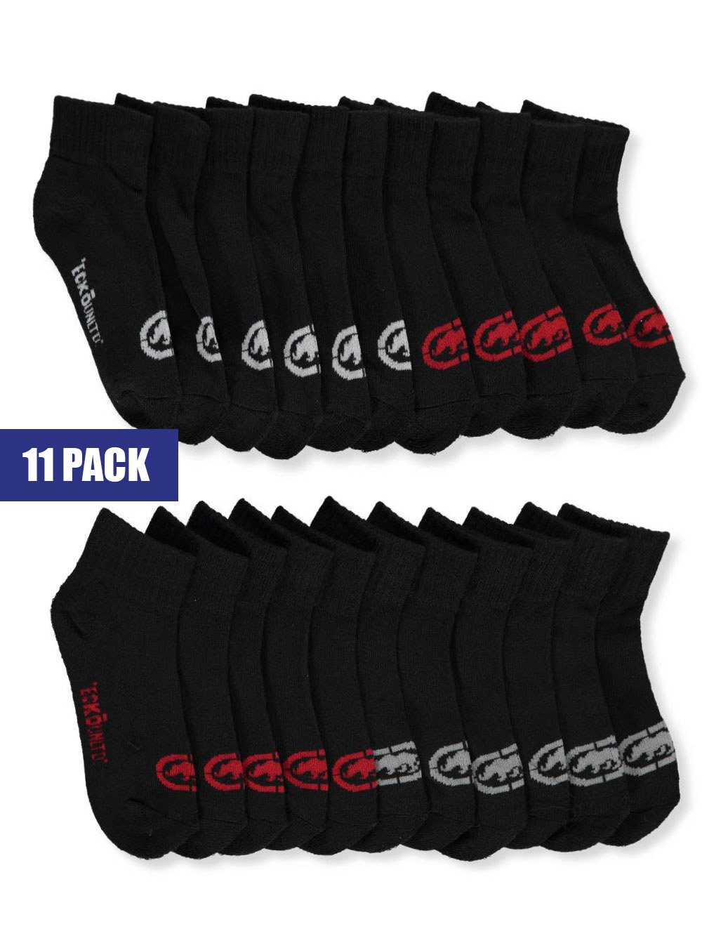 Ecko Unltd. Boys' 11-Pack Quarter Socks Color: black Size: 4 - 6.5 - Picture 2 of 4