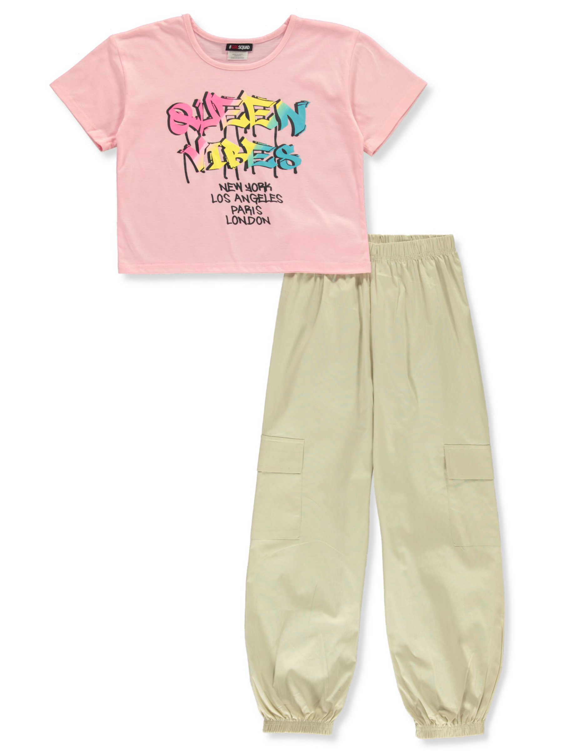Girlsquad Girls' 2-Piece Cargo Jogger Set Outfit Color: ivory Size: 10 - Picture 4 of 13