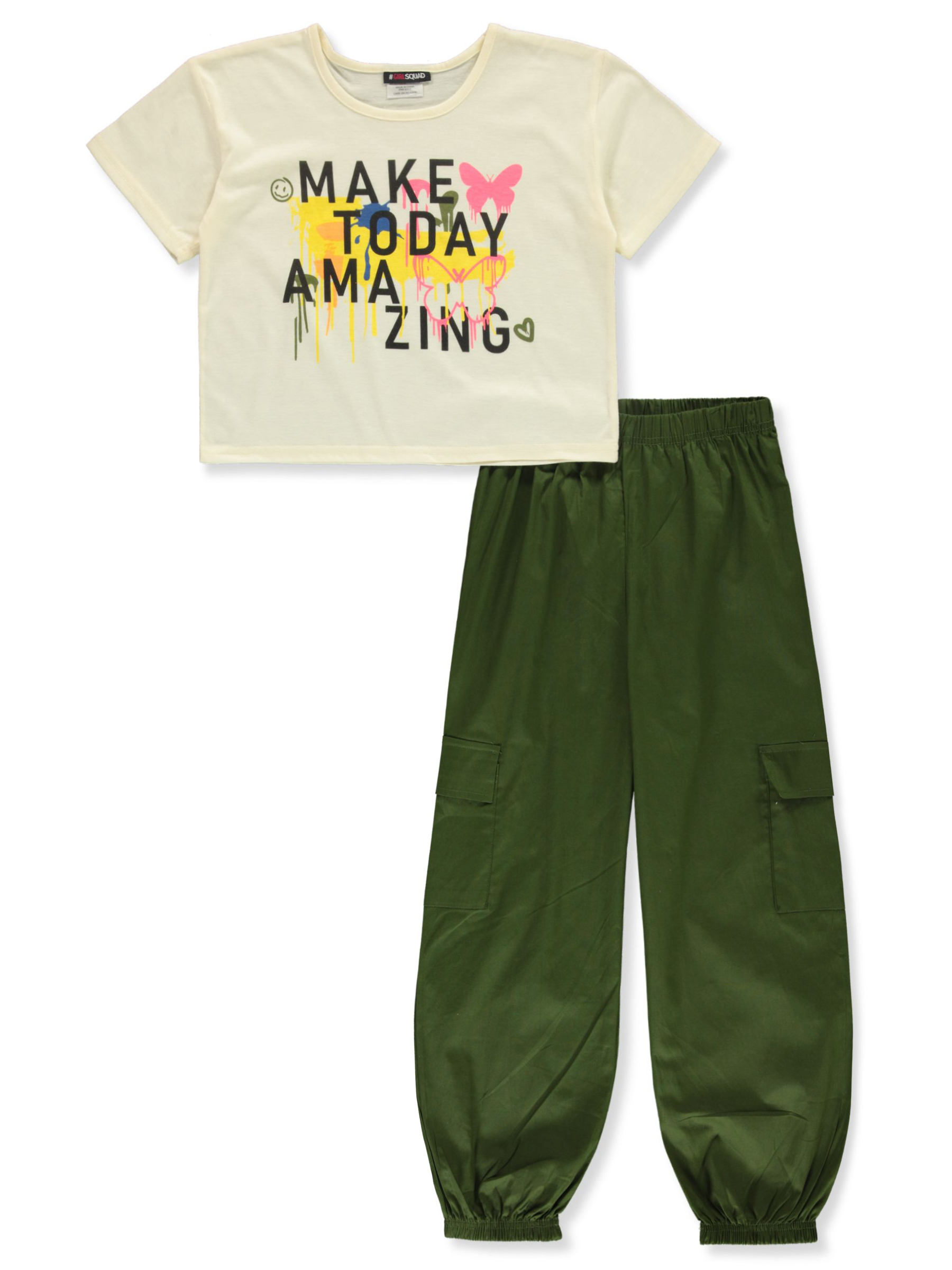 Girlsquad Girls' 2-Piece Cargo Jogger Set Outfit Color: ivory Size: 10 - Picture 13 of 13