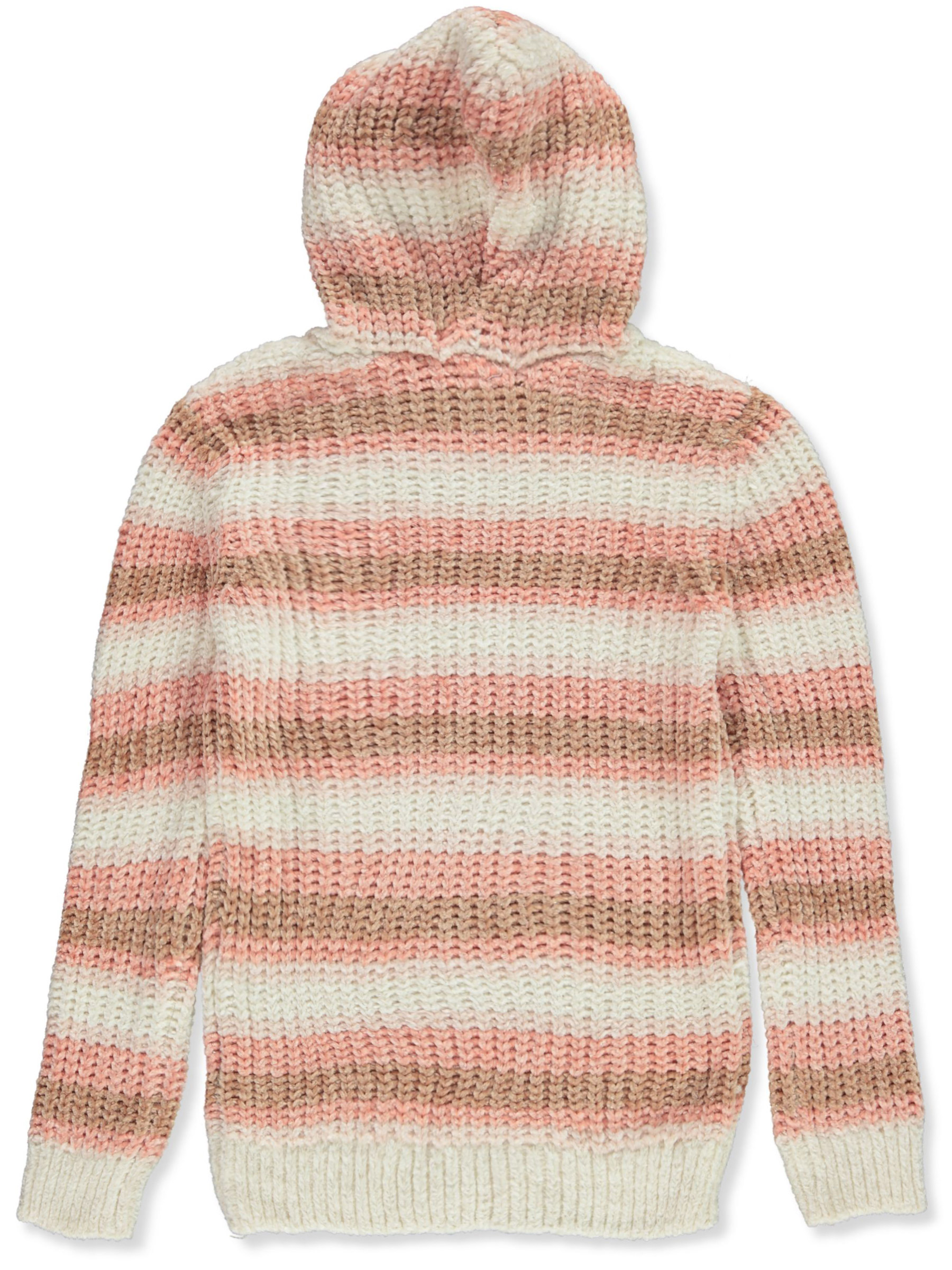 Derek Heart Girls' Chenille Striped Hooded Sweater Color: dusty rose Size: 4 - Picture 8 of 9