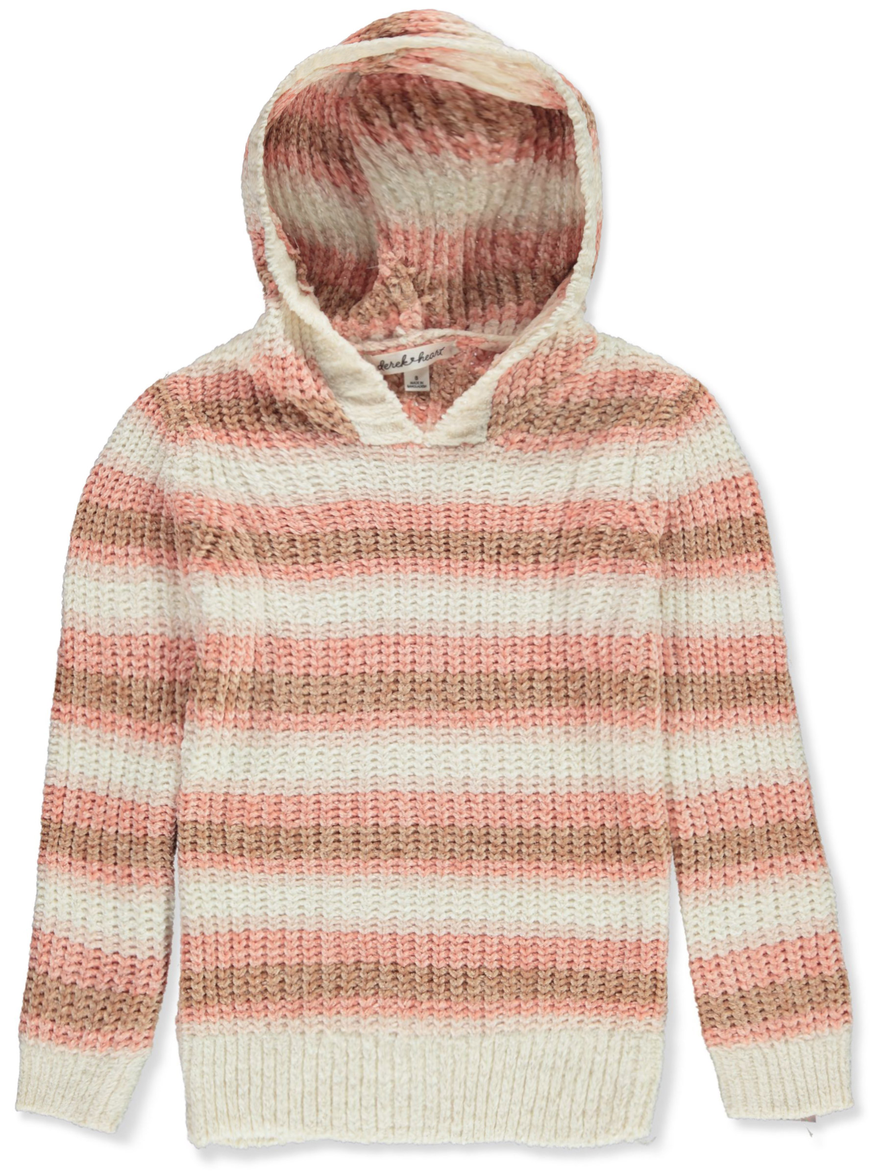 Derek Heart Girls' Chenille Striped Hooded Sweater Color: dusty rose Size: 4 - Picture 7 of 9