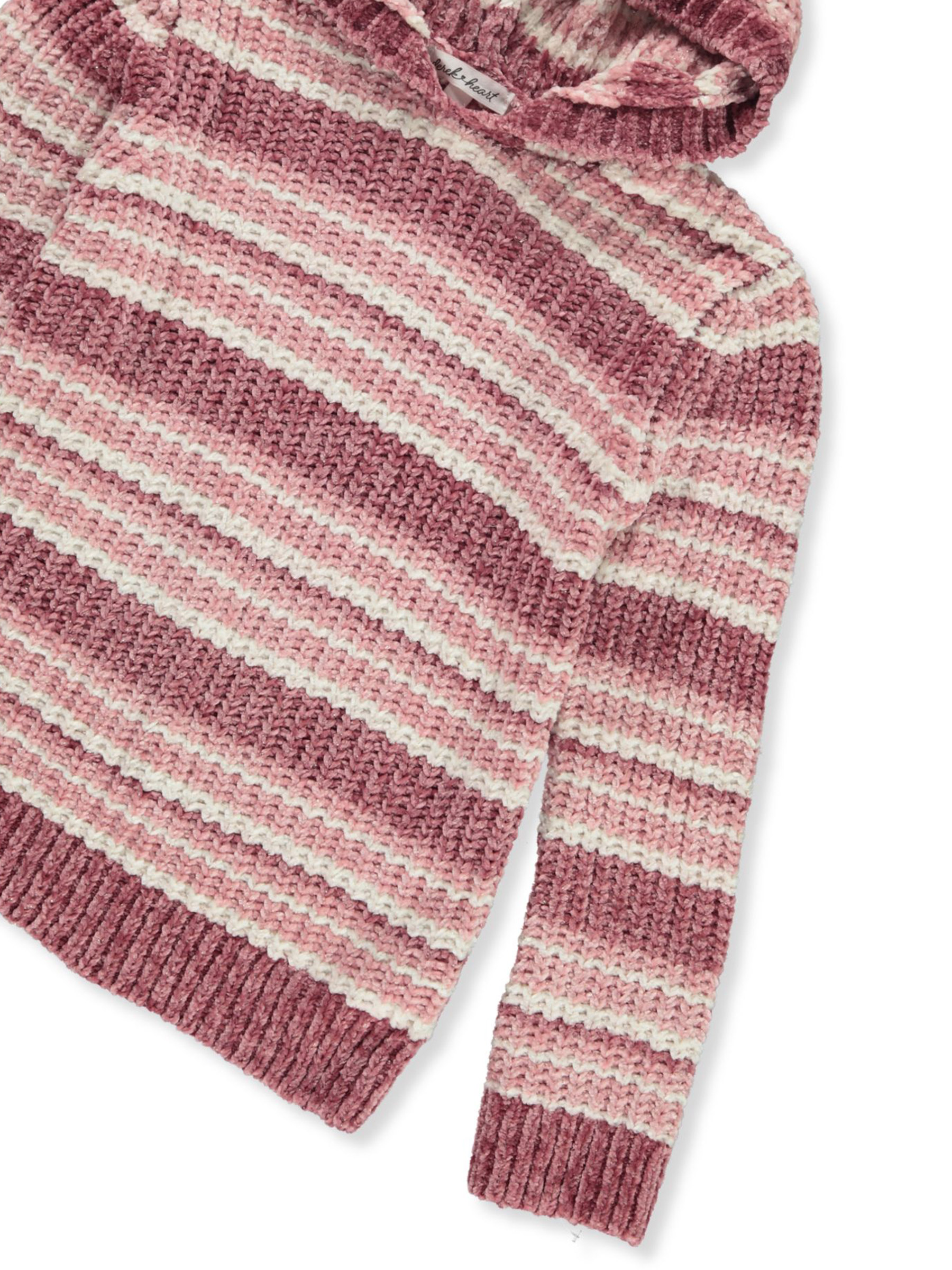 Derek Heart Girls' Chenille Striped Hooded Sweater Color: dusty rose Size: 4 - Picture 6 of 9