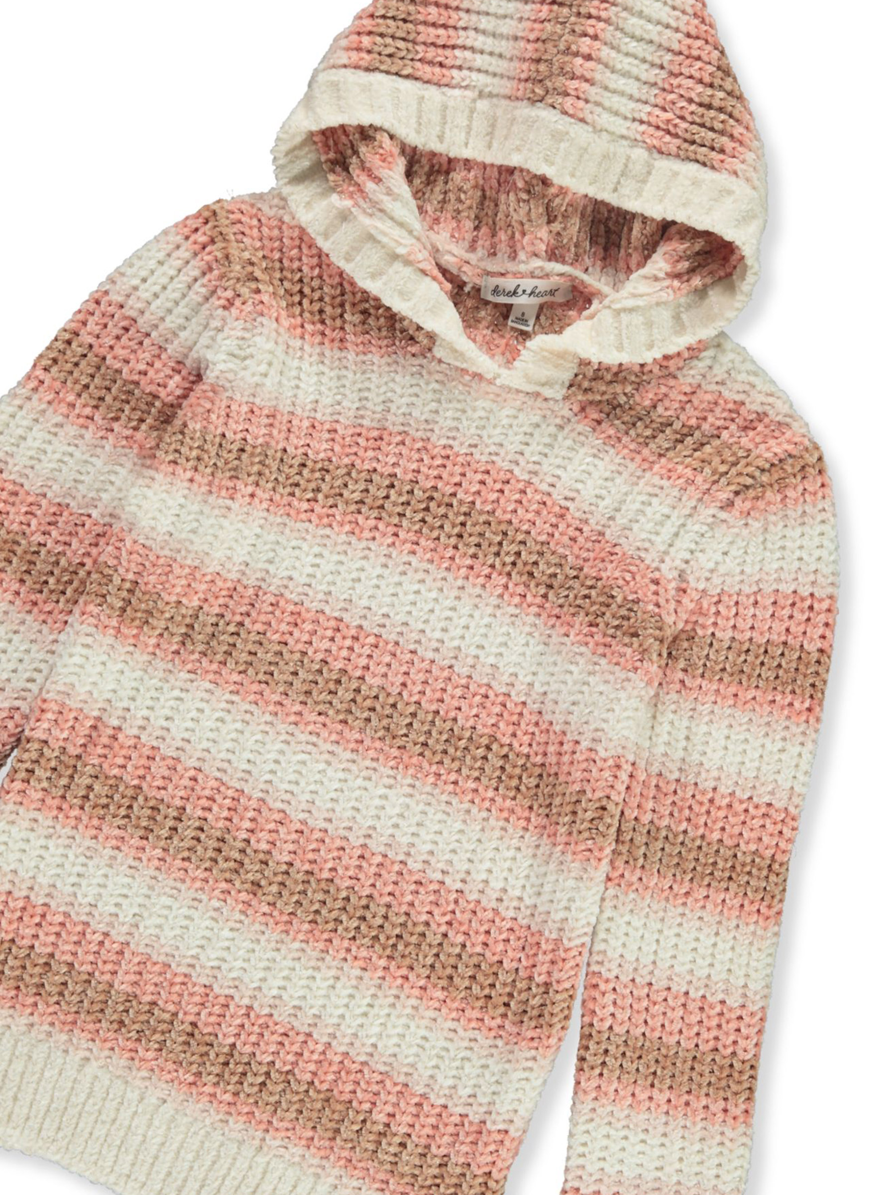 Derek Heart Girls' Chenille Striped Hooded Sweater Color: dusty rose Size: 4 - Picture 9 of 9