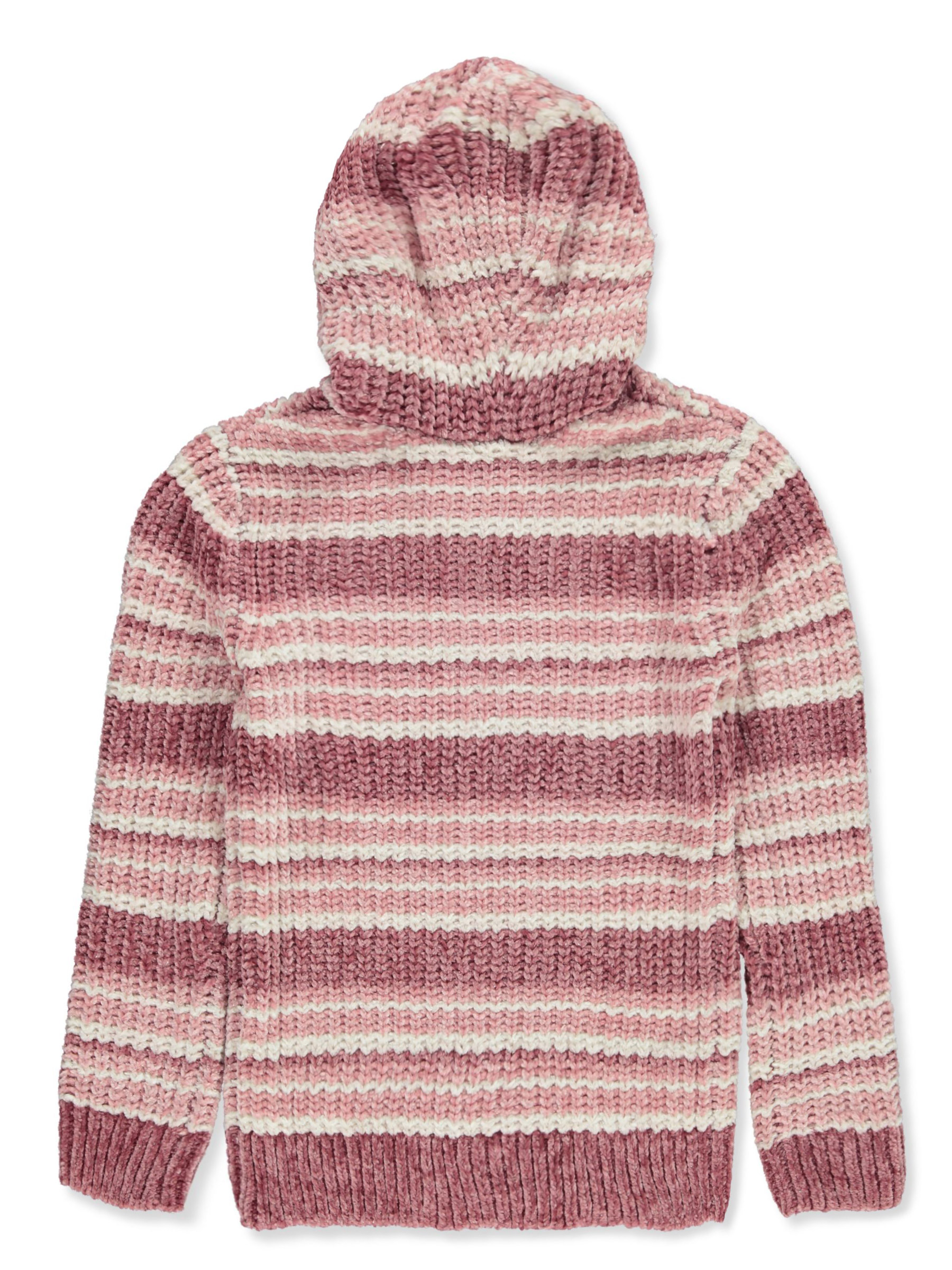 Derek Heart Girls' Chenille Striped Hooded Sweater Color: dusty rose Size: 4 - Picture 5 of 9